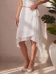 Sinnesro White Mesh Midi Skirt For Spring/Fall:Elegant, Casual, And Perfect Vacation French Stylish,Suitable Commuting. ,Petite Women - White - View 9