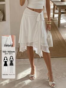 Sinnesro White Mesh Midi Skirt For Spring/Fall:Elegant, Casual, And Perfect Vacation French Stylish,Suitable Commuting. ,Petite Women - White - View 4