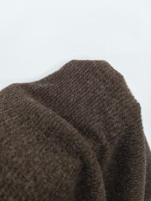 Glamine Sexy Solid Color Knitted Elastic Wide Scoop Neck Tie Long Sleeve Fitted Button Decor Daily Versatile Women's T-Shirt - Coffee Brown - View 8