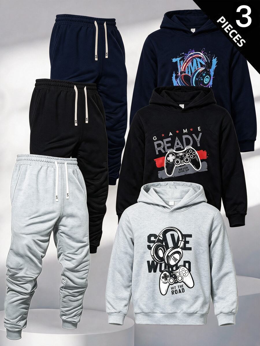 SHEIN 3件組青少年男孩運動衫 - 彩色 - 查看 1