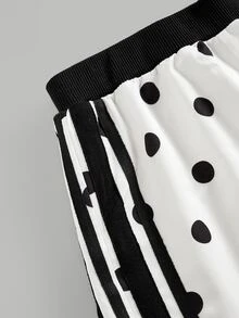 SHEIN Tween Girl Woven Polka Dot Patchwork Ribbon Trim Jacket & Pants Casual 2 Pieces Set - Black and White - View 5