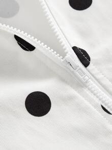 SHEIN Tween Girl Woven Polka Dot Patchwork Ribbon Trim Jacket & Pants Casual 2 Pieces Set - Black and White - View 7