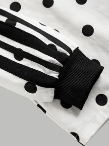 SHEIN Tween Girl Woven Polka Dot Patchwork Ribbon Trim Jacket & Pants Casual 2 Pieces Set - Black and White - View 6