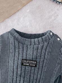 SHEIN Baby Knitted Round Neck Long Sleeved Regular Slim Fit Comfortable Jumpsuit Autumn Fall Style - Dusty Blue - View 5
