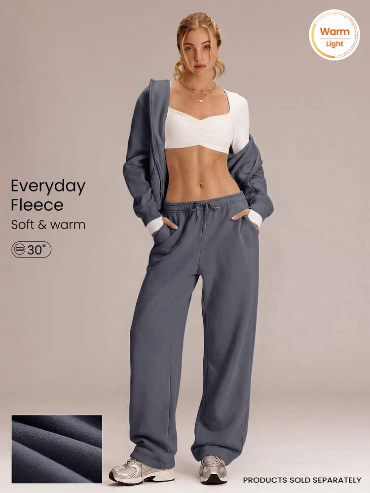 GLOWMODE 30'' Everyday Fleece Wide Leg Adjustable Drawstring Waist Basic Joggers Sweatpants With Side Pockets Daily Casual Fall Winter - Iron Gray - View 1