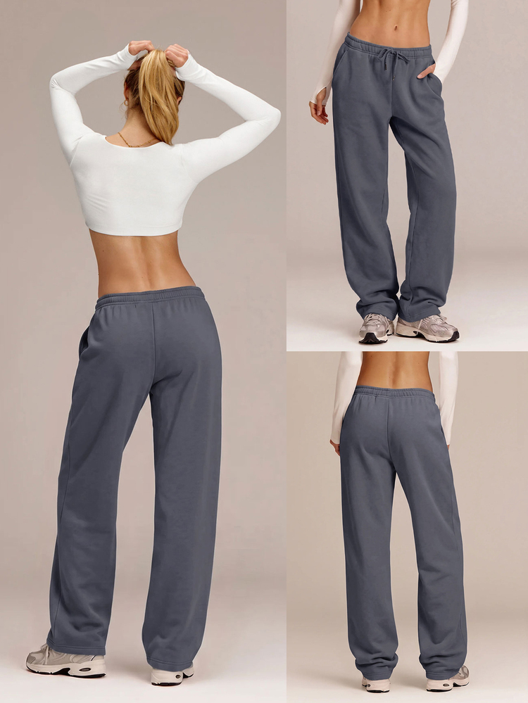 GLOWMODE 30'' Everyday Fleece Wide Leg Adjustable Drawstring Waist Basic Joggers Sweatpants With Side Pockets Daily Casual Fall Winter - Iron Gray - View 7
