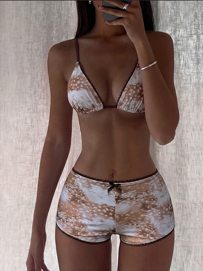 Street Life Women's Spaghetti Strap Multi-Color Fabric Swimwear Set Ruffles Sweet Sexy Tropical Vacation Style Beach Party Seaside White Summer