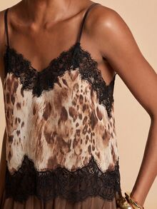 Travachic Women's Sexy Street Leopard Print Lace Patchwork Camisole Night Out Going Out Beige Summer - Multicolor - View 2