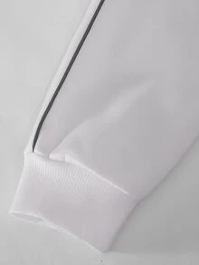 SHEIN 青少年女孩白色保暖內裡運動套裝，立領全開襟夾克 + 喇叭褲 2件套，對比飾邊休閒兩件套，少女學生日常通勤時尚運動服 - 白色 - 查看 6