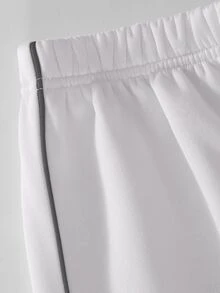 SHEIN 青少年女孩白色保暖內裡運動套裝，立領全開襟夾克 + 喇叭褲 2件套，對比飾邊休閒兩件套，少女學生日常通勤時尚運動服 - 白色 - 查看 3
