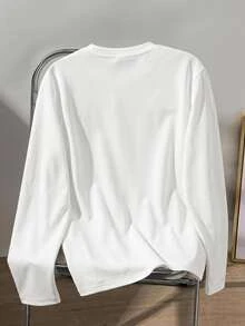 SHEIN 青少年（男孩）圓領長袖對比色領口與袖口春/秋季T恤 - 白色 - 查看 2
