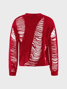 FeverCity Sweater Kasual Lengan Panjang Kerah Bulat Warna Polos untuk Pria - Burgundy - View 3