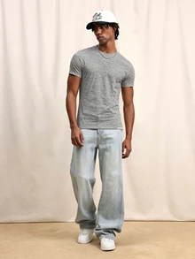 SUMWON Classic Crew Neck Short Sleeve T-Shirt Slim Fit Everyday Essential Heather Marl Tee Spring Summer Casual Wardrobe Staple - Light Grey - View 3