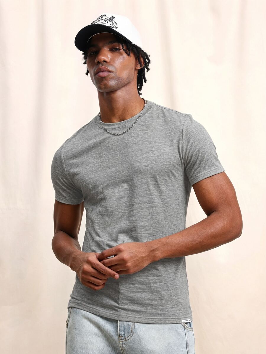 SUMWON Classic Crew Neck Short Sleeve T-Shirt Slim Fit Everyday Essential Heather Marl Tee Spring Summer Casual Wardrobe Staple - Light Grey - View 1