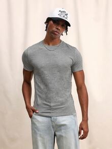 SUMWON Classic Crew Neck Short Sleeve T-Shirt Slim Fit Everyday Essential Heather Marl Tee Spring Summer Casual Wardrobe Staple - Light Grey - View 4