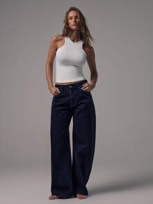 MUSERA Mid Waist Baggy Fit Black Wash Silver Button Detail Denim Jeans Mid Rise Casual Fall Autumn Winter Night Out Back To School Office Work Date Night Core Denim Chic Spring Summer - Blue - View 1