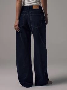 MUSERA Mid Waist Baggy Fit Black Wash Silver Button Detail Denim Jeans Mid Rise Casual Fall Autumn Winter Night Out Back To School Office Work Date Night Core Denim Chic Spring Summer - Blue - View 5