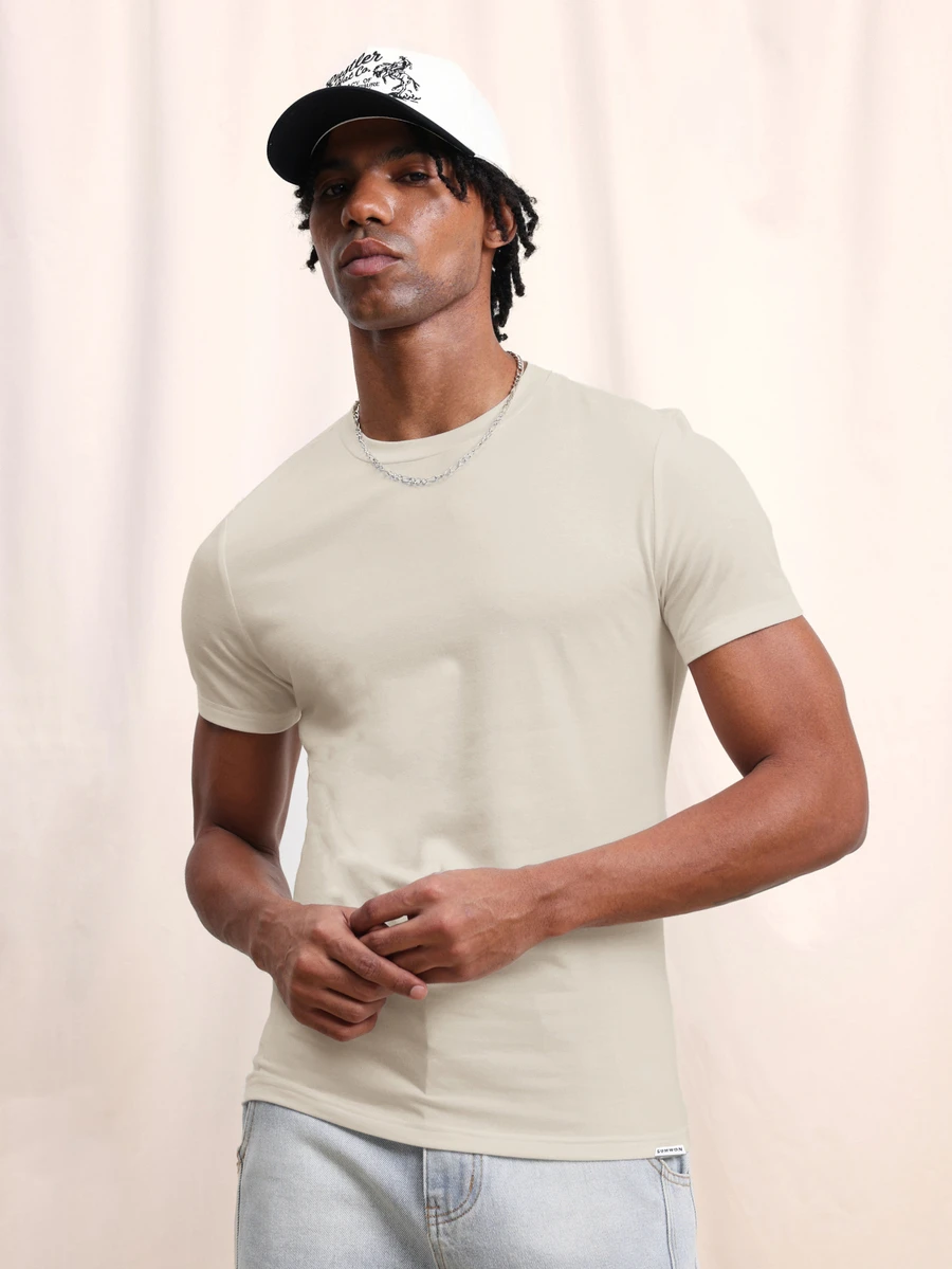 SUMWON Slim Fit Crew Neck Short Sleeve Solid Cotton T-Shirt Casual Everyday Essential Spring Summer - Beige - View 1