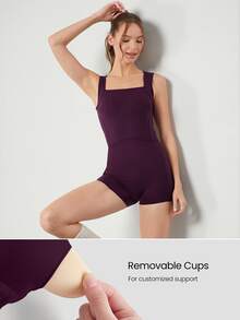 GLOWMODE 2.6'' ButterFit Sweat-Wicking Quick-Dry Tummy Control Cutout Back Workout Romper Bodyduit With Side Pockets Non-Slip Grips Yoga Pilates - Cherry Cola - View 3