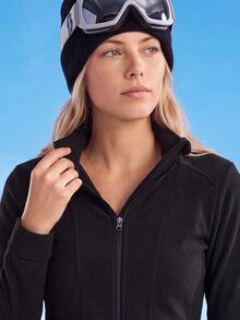 In My Nature Women's Solid Color Stand Collar Zipper Casual Daily Long Sleeve Outdoor Fleece Jacket - Black - View 2