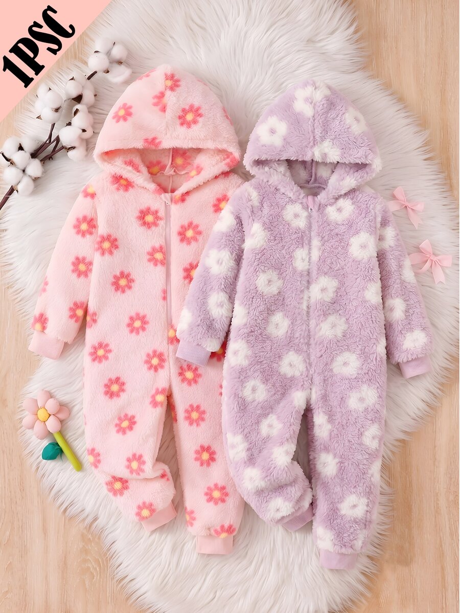 女童幼兒可愛優雅仙女公主風俏皮甜美粉色花卉毛絨連身褲家居服 秋季嬰兒洗禮會母女套裝