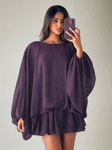 Aloruh Women's Solid Color Casual Daily Mini Dress - Purple - View 4