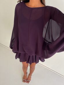 Aloruh Women's Solid Color Casual Daily Mini Dress - Purple - View 6