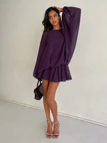Aloruh Women's Solid Color Casual Daily Mini Dress - Purple - View 5