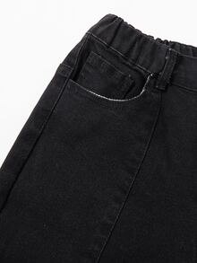 TEEN GIRLS Black Washed Color Street Fashion Denim Jeans For Girls, Washed Distressed Flared Leg Style, Versatile Fashion New Arrival, Stretch Comfortable Premium Cotton Denim Fabric, Flared Leg Style, Daily Versatile Matching With T-Shirts And Sweatshirts, Daily Outings, School, Commute, Gatherings, Spring And Autumn New Arrival - Black - View 8