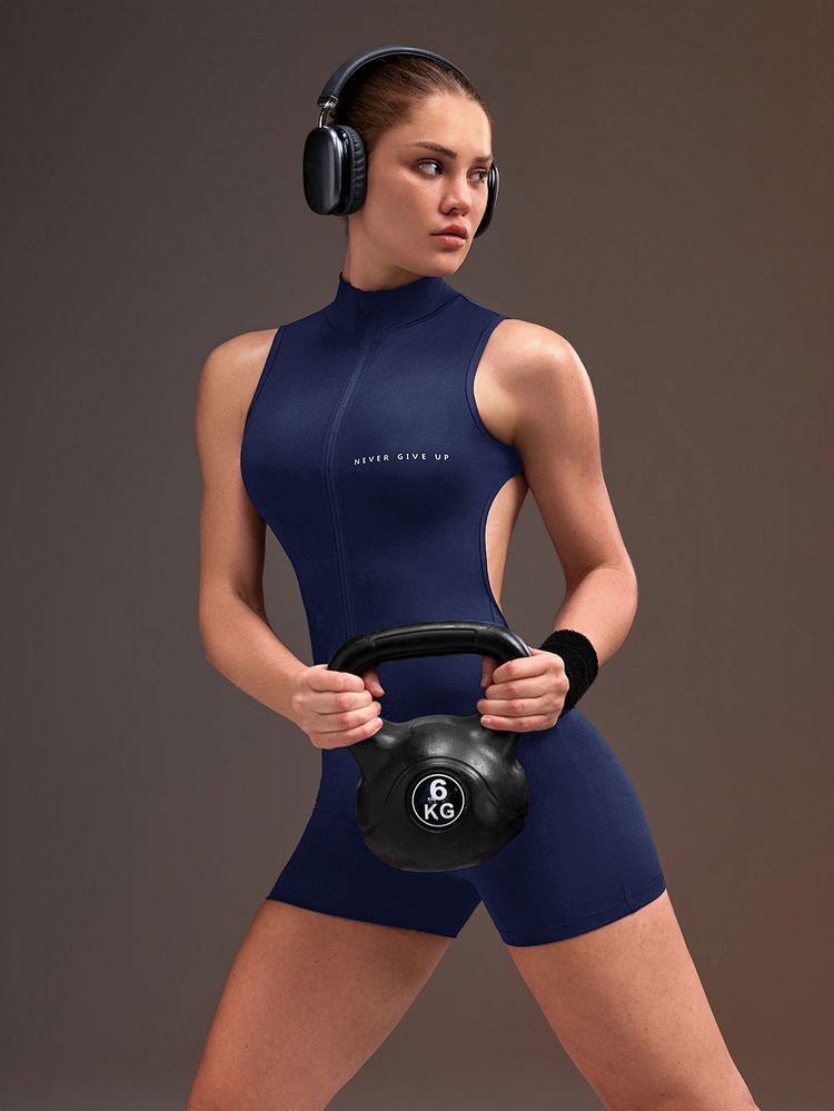 Powerista Women's Backless Short Athletic Jumpsuit - Navy Blue - View 7