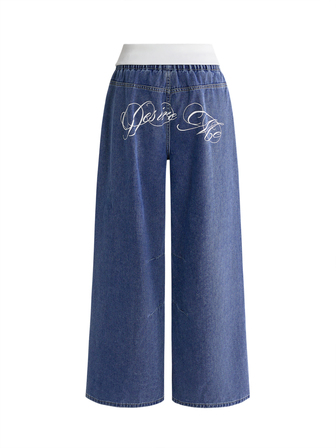 Street Life Jeans de mujer de estilo casual callejero con cintura ultra baja, bloques de color blanco, banda de cintura ancha y pierna recta
