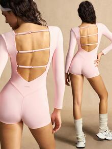VARSIVA Women's Versatile Fashion Square Neck Athletic Romper - Pink - View 5