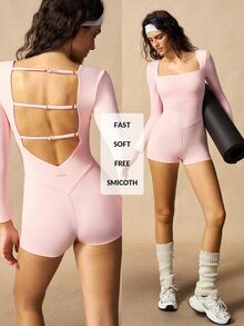 VARSIVA Women's Versatile Fashion Square Neck Athletic Romper - Pink - View 1
