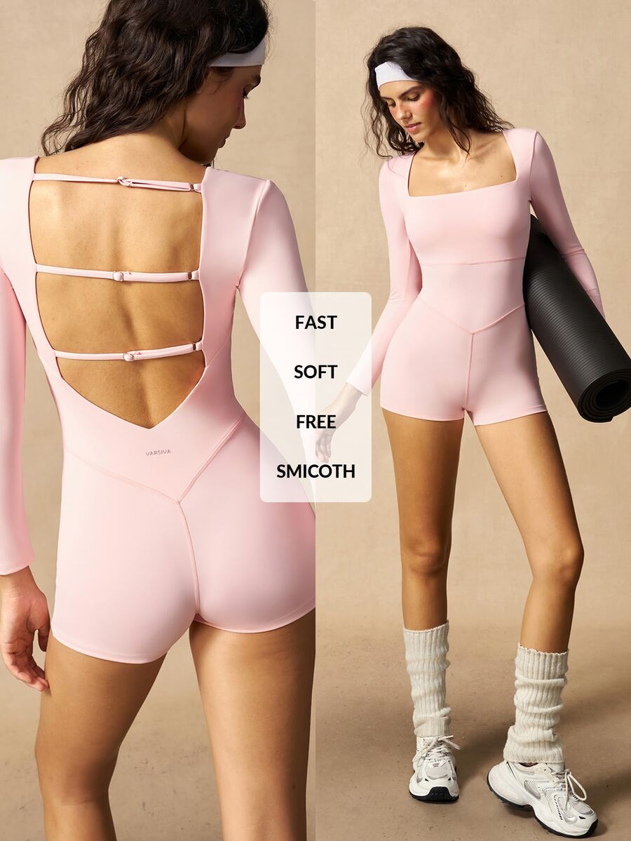 VARSIVA Women's Versatile Fashion Square Neck Athletic Romper - Pink - View 1