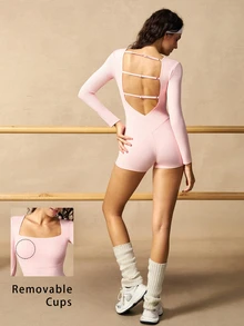 VARSIVA Women's Versatile Fashion Square Neck Athletic Romper - Pink - View 12
