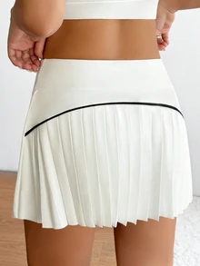 CourtClass Plus Size Women Elastic Waist Pleated Pocket Sports Skorts Tennis Sports White Summer - White - View 2