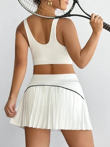 CourtClass Plus Size Women Elastic Waist Pleated Pocket Sports Skorts Tennis Sports White Summer - White - View 6