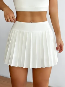 CourtClass Plus Size Women Elastic Waist Pleated Pocket Sports Skorts Tennis Sports White Summer - White - View 4