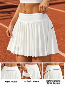 CourtClass Plus Size Women Elastic Waist Pleated Pocket Sports Skorts Tennis Sports White Summer - White - View 1