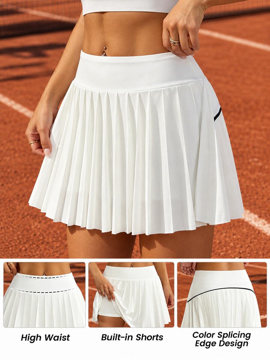 CourtClass Plus Size Women Elastic Waist Pleated Pocket Sports Skorts Tennis Sports White Summer - White - View 1