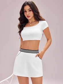 CourtClass CourtClass Casual Versatile Webbing Side Pockets Golf Polo Shirt, Slim Fit & Flattering For Women - White - View 9