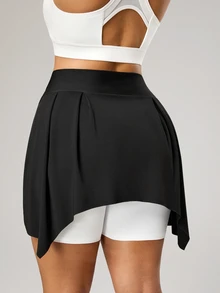 CourtClass Plus Size Women Solid Color Knotted Waist Casual Sports Mini Skirt - Black - View 2