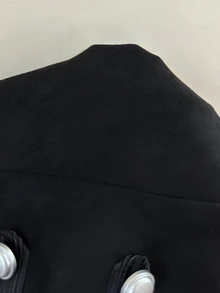 SHEIN EZwear Jaket Napoleon Wanita Lengan Panjang dengan Kerah Bulu - Hitam - View 12