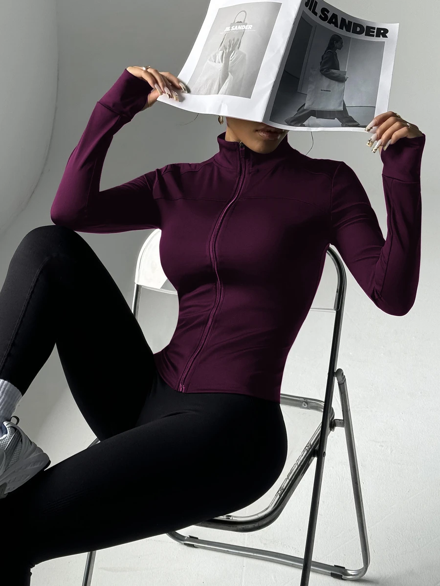 Easithlete Easithlete 修身健身运动跑步拉链弹力压缩休闲长袖瑜伽夹克 - Bold Plum - 查看 1