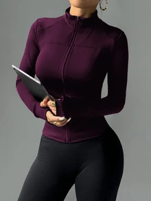 Easithlete Easithlete 修身健身运动跑步拉链弹力压缩休闲长袖瑜伽夹克 - Bold Plum - 查看 4