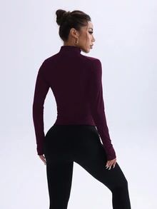 Easithlete Easithlete 修身健身运动跑步拉链弹力压缩休闲长袖瑜伽夹克 - Bold Plum - 查看 2
