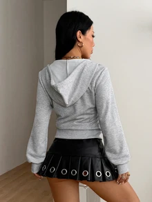 Coolane Sweatshirt Hangat Wanita Gaya Streetwear Musim Gugur/Dingin Y2K Kasual Abu-abu Muda dengan Motif Grafis dan Potongan Slim Fit dengan Resleting dan Tudung - Grey - View 8