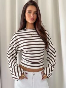 Aloruh Women's Autumn/Winter Casual Loose Fit Striped T-Shirt - Multicolor - View 1