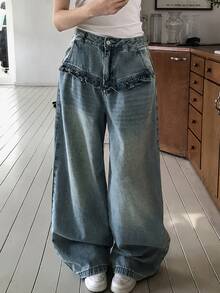 DAZY Tween Gir Elastic Waist Fashion Wide Leg Jeans - Medium Wash - View 5
