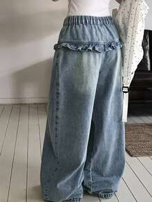 DAZY Tween Gir Elastic Waist Fashion Wide Leg Jeans - Medium Wash - View 3